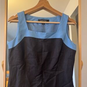 Kasper Linen Rayon Blend Blouse US 4 Blue Navy Lined Side Zip Casual Top